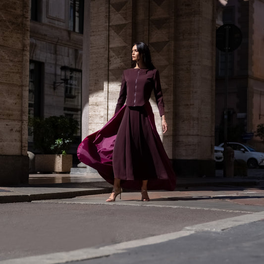 LAYERED A LINE SKIRT WITH BOX PLEAT