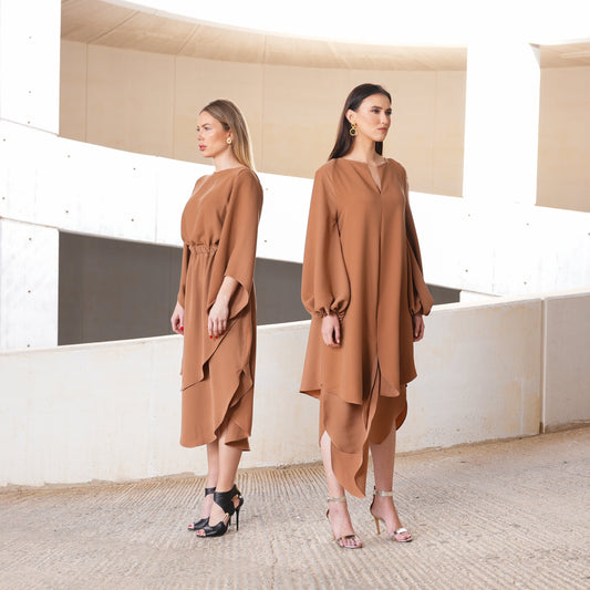 CREPE BROWN LAYERS DRESS