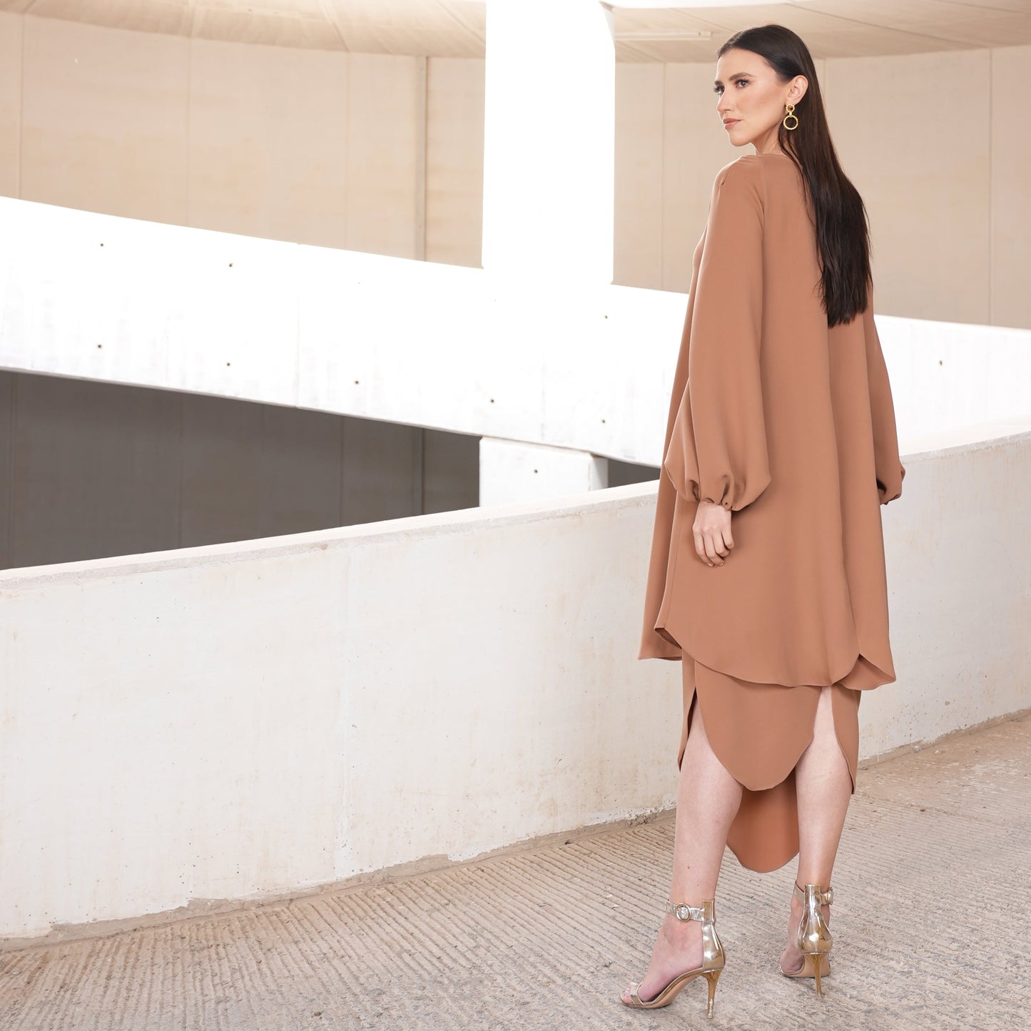 CREPE BROWN LAYERS DRESS